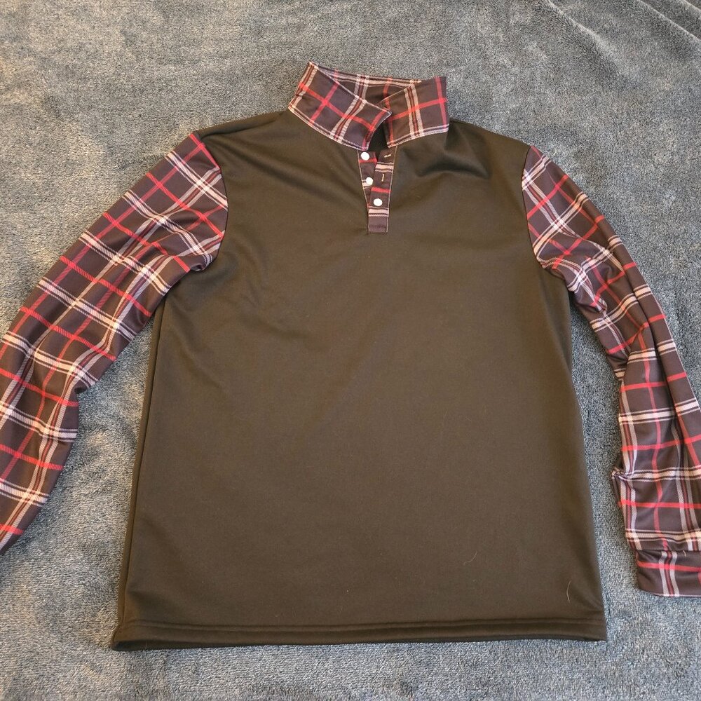 MANFINITY Men's Plaid Flannel Long Sleeves Button Up Shirt L Black
